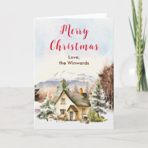 Winter Holiday Cottage Merry Christmas Card