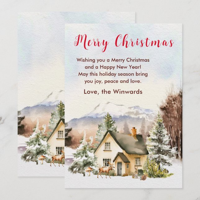 Winter Holiday Cottage Merry Christmas Card (Front/Back)