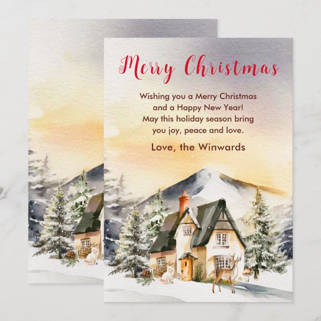 Winter Holiday Cottage Merry Christmas Card (Front/Back)