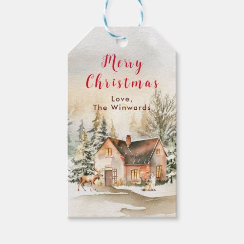 Winter Holiday Cottage Merry Christmas Gift Tags