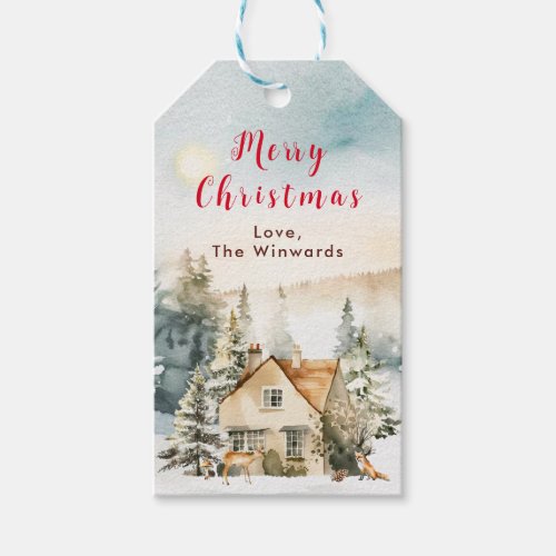 Winter Holiday Cottage Merry Christmas Gift Tags