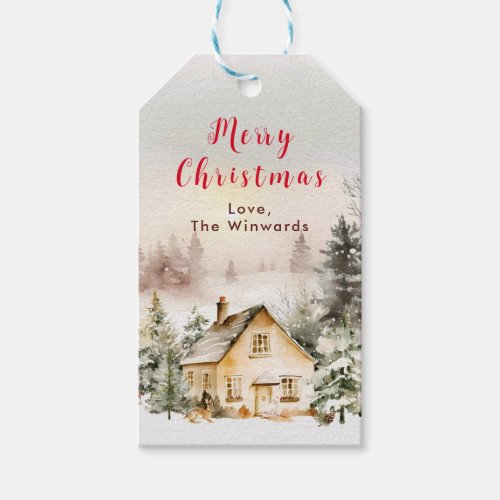 Winter Holiday Cottage Merry Christmas Gift Tags