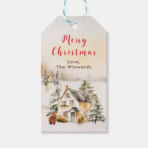 Winter Holiday Cottage Merry Christmas Gift Tags