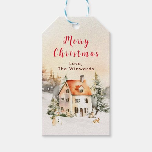 Winter Holiday Cottage Merry Christmas Gift Tags