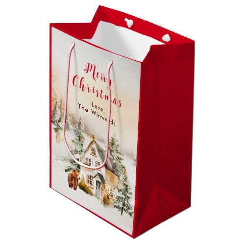 Winter Holiday Cottage Merry Christmas Medium Gift Bag