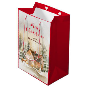 Winter Holiday Cottage Merry Christmas Medium Gift Bag
