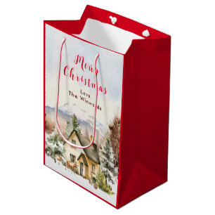 Winter Holiday Cottage Merry Christmas Medium Gift Bag