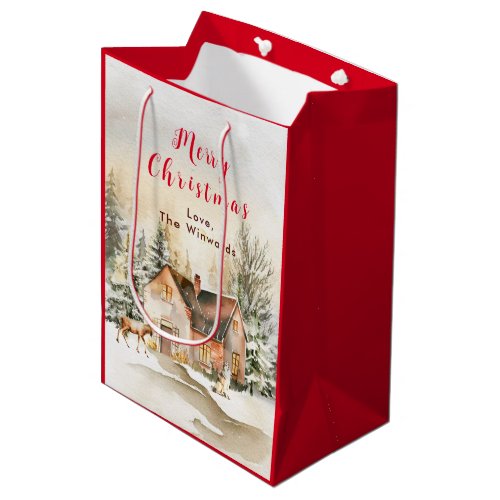 Winter Holiday Cottage Merry Christmas Medium Gift Bag