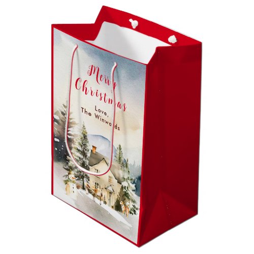 Winter Holiday Cottage Merry Christmas Medium Gift Bag