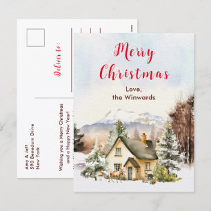 Winter Holiday Cottage Merry Christmas Postcard