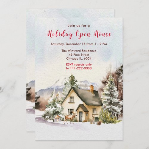 Winter Holiday Cottage Open House Invitation
