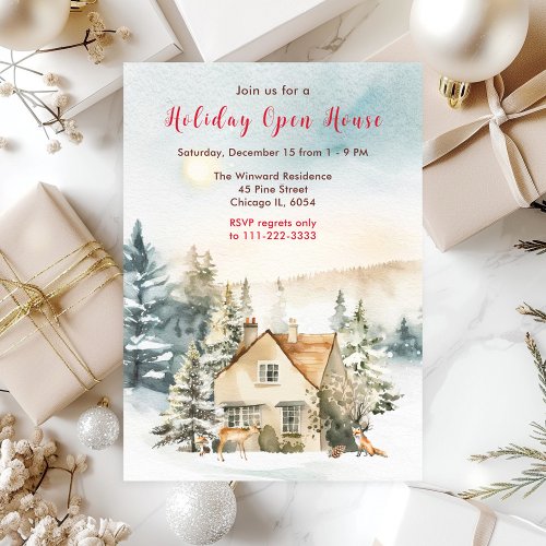 Winter Holiday Cottage Open House Invitation