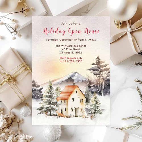 Winter Holiday Cottage Open House Invitation