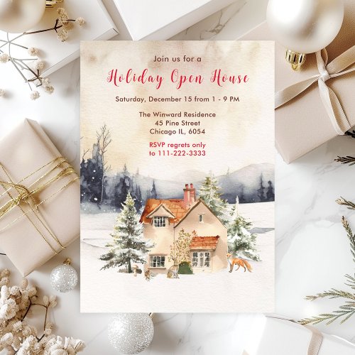 Winter Holiday Cottage Open House Invitation