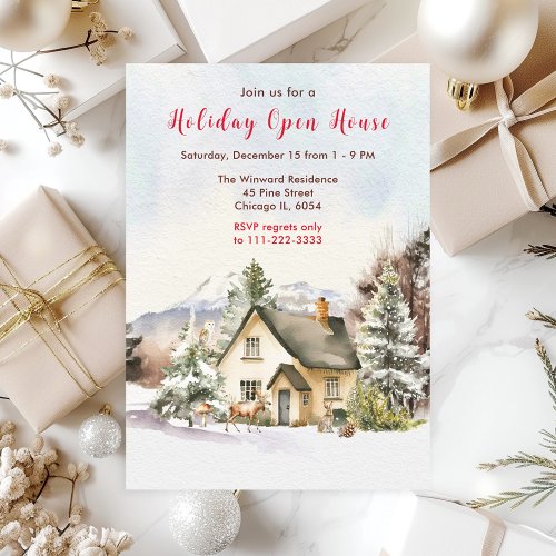 Winter Holiday Cottage Open House Invitation