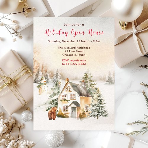 Winter Holiday Cottage Open House Invitation