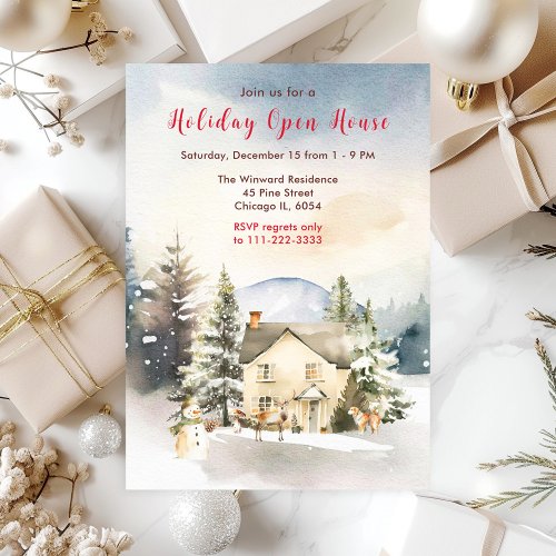 Winter Holiday Cottage Open House Invitation