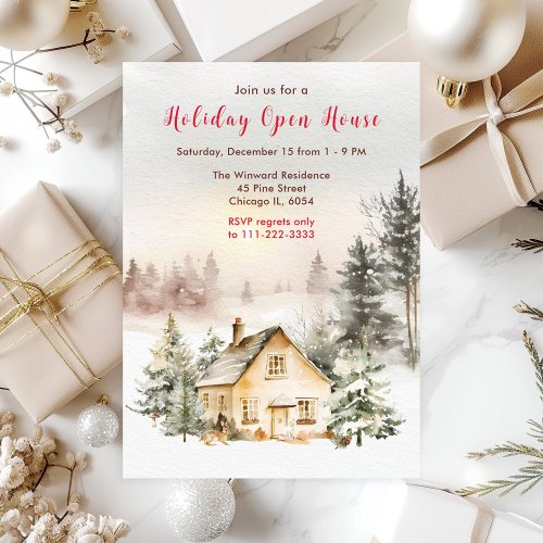 Winter Holiday Cottage Open House Invitation