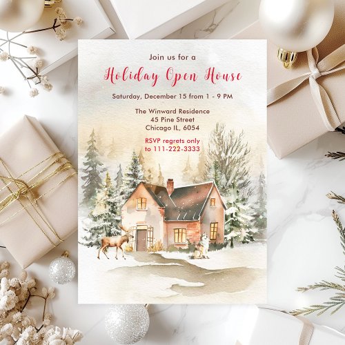 Winter Holiday Cottage Open House Invitation