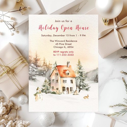 Winter Holiday Cottage Open House Invitation