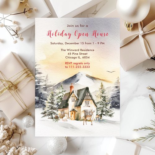 Winter Holiday Cottage Open House Invitation