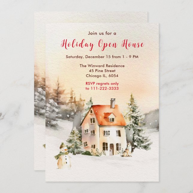 Winter Holiday Cottage Open House Invitation (Front/Back)