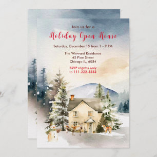 Winter Holiday Cottage Open House Invitation