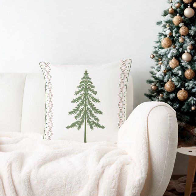 Winter Holiday Cozy Cabin Pine Tree Throw Pillow (Winter holiday pine tree throw pillow )