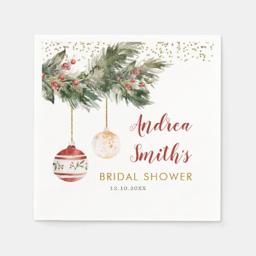 Winter Holiday Deck the Halls Bridal Shower Paper Napkins