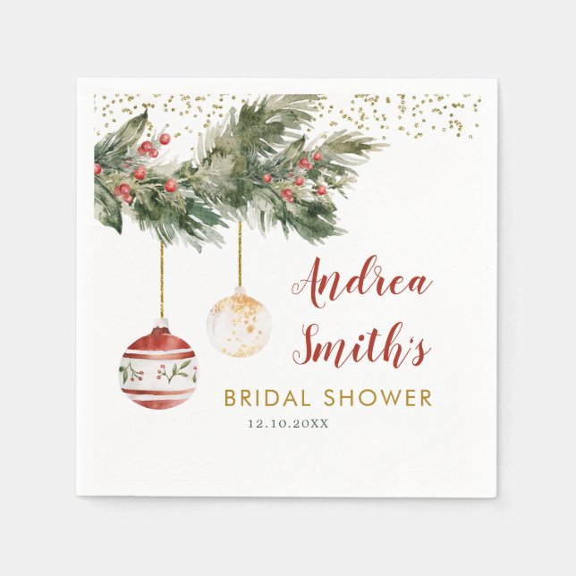Winter Holiday Deck the Halls Bridal Shower Paper Napkins (Front)