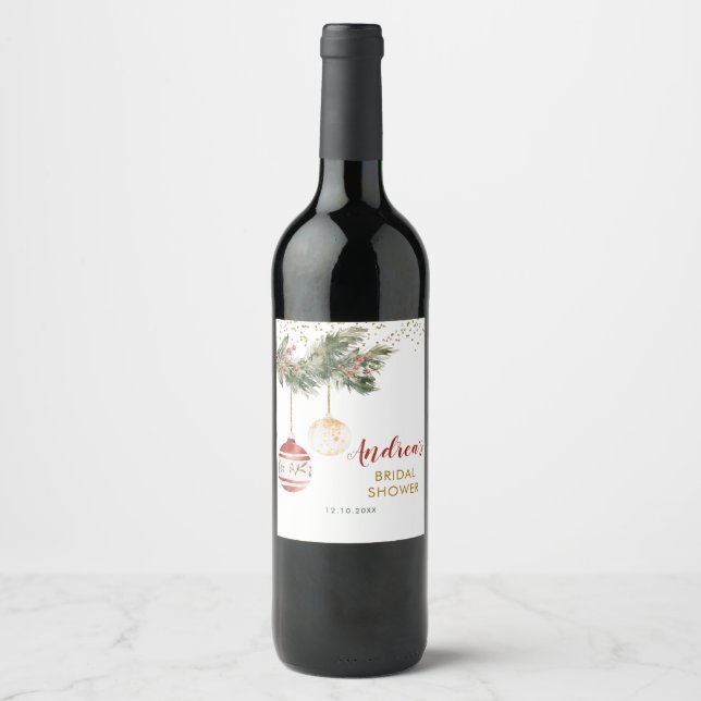 Winter Holiday Deck the Halls Bridal Shower Wine Label (Front)