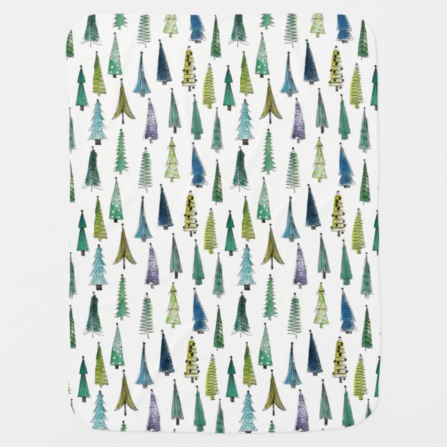 Winter Holiday Evergreen Trees Baby Blanket (Front)