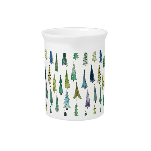 Winter Holiday Evergreen Trees Beverage Pitcher (Front)