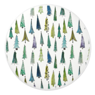Winter Holiday Evergreen Trees Ceramic Knob