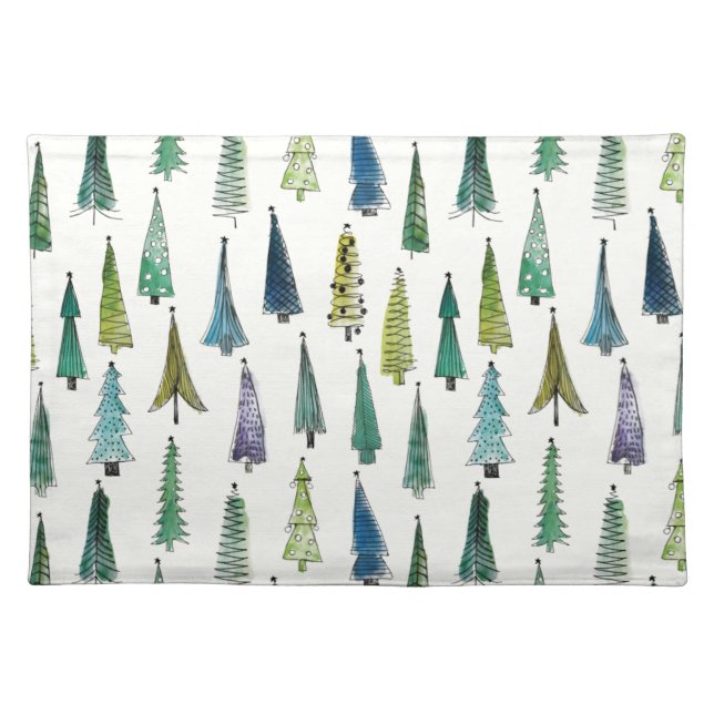 Winter Holiday Evergreen Trees Cloth Placemat (Front)