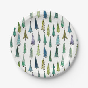 Winter Holiday Evergreen Trees Paper Plates