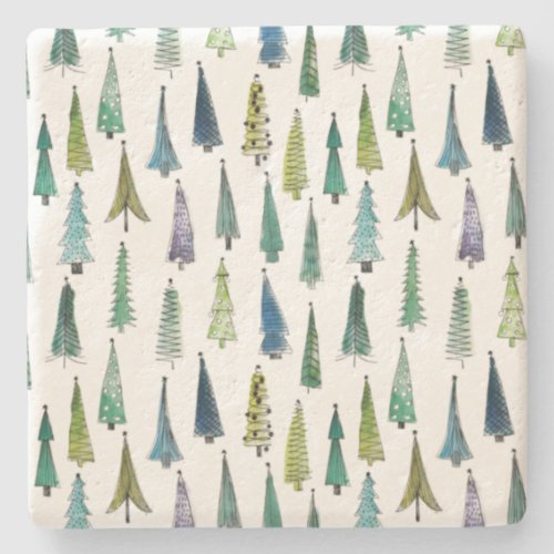 Winter Holiday Evergreen Trees Stone Coaster