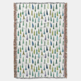 Winter Holiday Evergreen Trees Throw Blanket