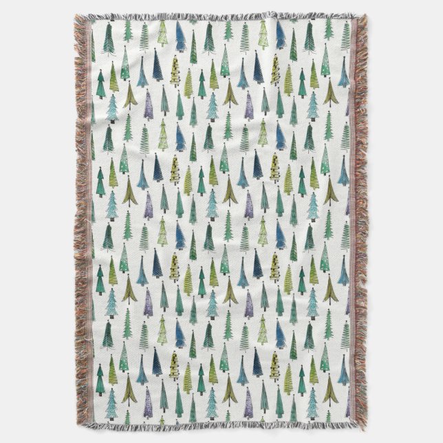 Winter Holiday Evergreen Trees Throw Blanket (Front Vertical)