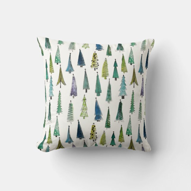 Winter Holiday Evergreen Trees Throw Pillow (Front)