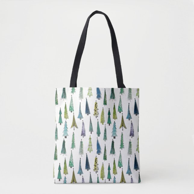Winter Holiday Evergreen Trees Tote Bag (Front)