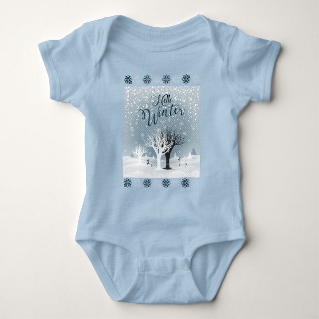 Winter Holiday Fairy Tale Fantasy Snowy Forest Baby Bodysuit (Front)
