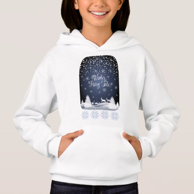 Winter Holiday Fairy Tale Fantasy Snowy Forest Hoodie (Front)