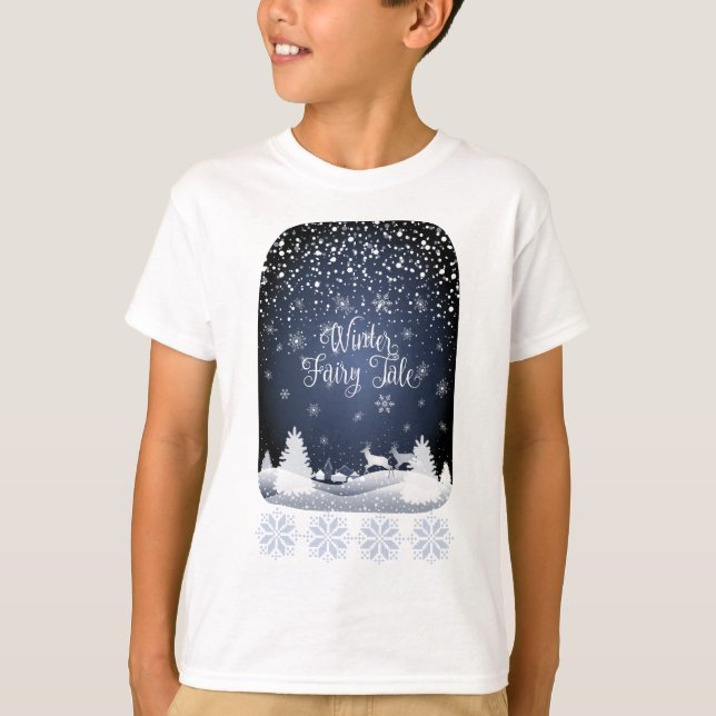 Winter Holiday Fairy Tale Fantasy Snowy Forest T-Shirt (Front)
