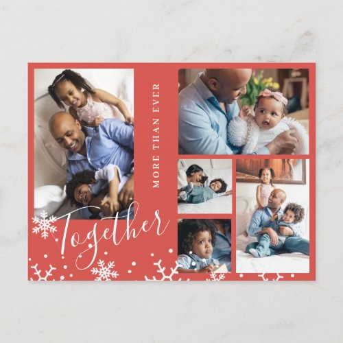 Winter holiday family 5 photo collage snowflakes postcard