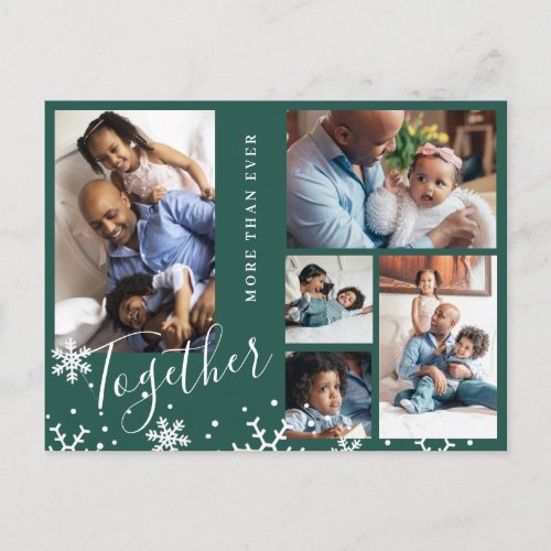 Winter holiday family 5 photo collage snowflakes postcard