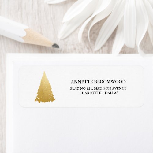 Winter Holiday Faux Gold Christmas Tree  Label