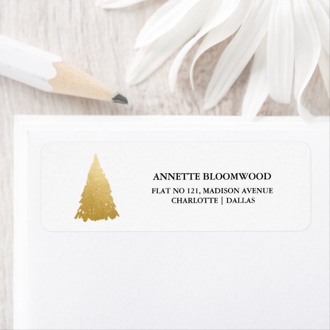 Winter Holiday Faux Gold Christmas Tree  Label (Insitu)
