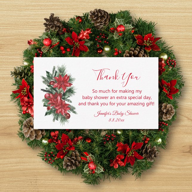 winter holiday floral baby shower thank you note card (Creator Uploaded)