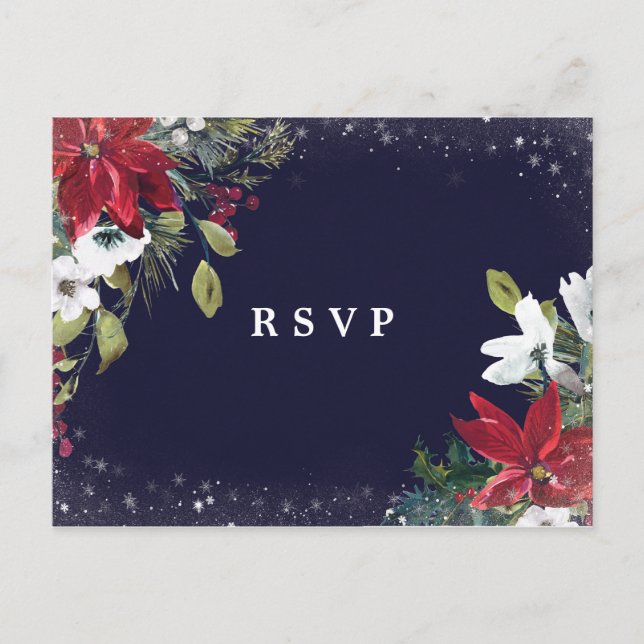 winter holiday floral wedding rsvp postcard (Front)